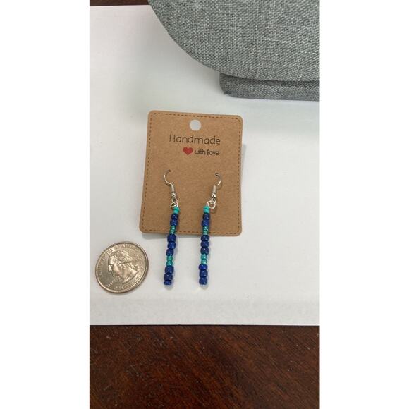 blue bead earrings - Picture 2 of 3